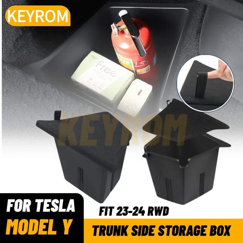 

Car Trunk Side Storage Box For Tesla Model Y 2018-24 Hollow Cover Organizer Flocking Mat Partition Board Stowing Tidying