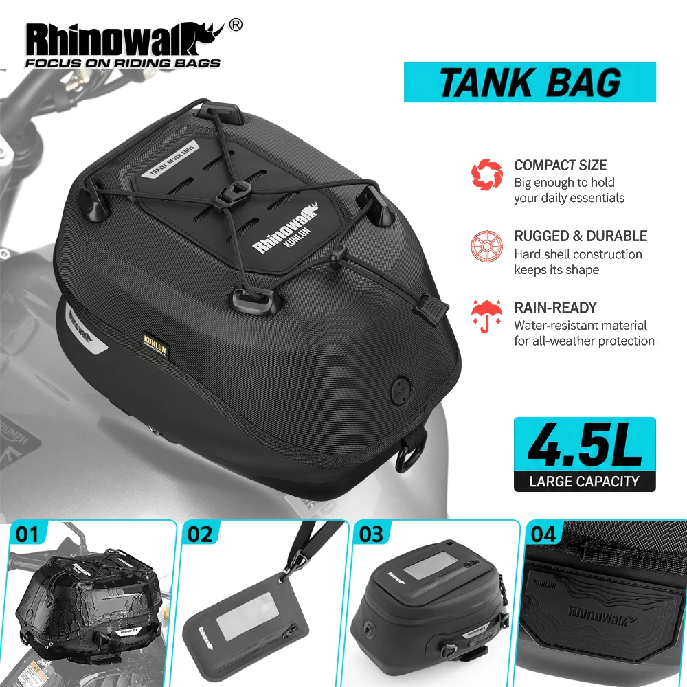 Rhinowalk Motor Magnetic Tank Bag 4.5L Waterproof Quick Release Detachable Cover Adapter Ring Sold Separately for BMW KTM Honda
