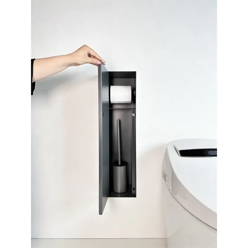 Recessed Design Embedded Concealed Tissue Holder with Toilet Brush Save Space Hidden Paper Towel Storage SUS 304 for Bathroom