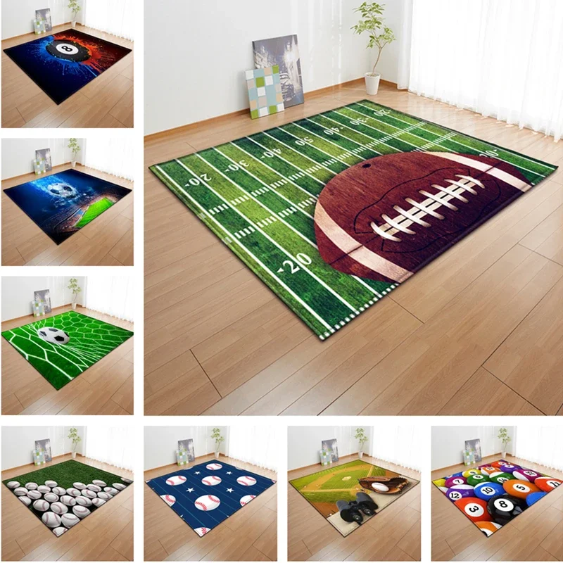 3D Green Football Carpet for Kids Room, Baseball Rug, Field Parlor, Bedroom, Living Room, Floor Mats, Large Rugs