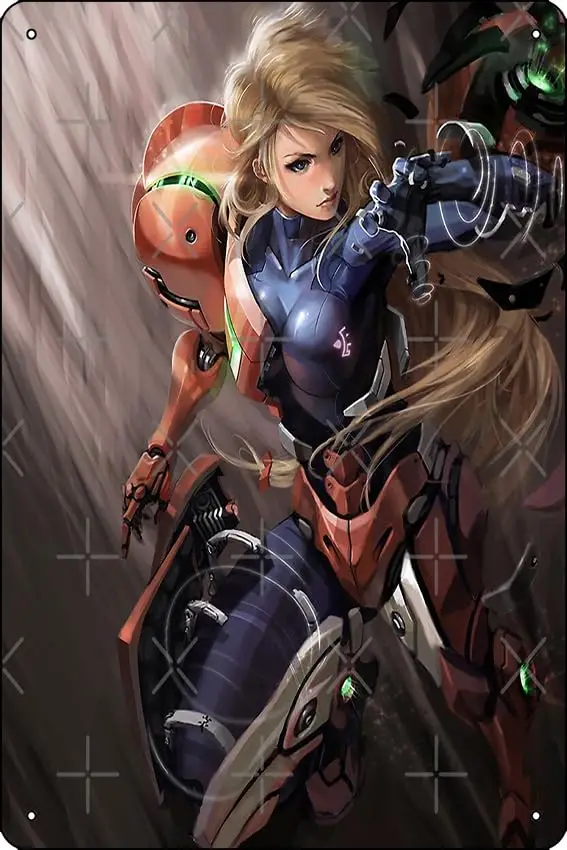 Zero Suit Samus Out Of The Varia Suit Poster 8 x 12 Inch Funny Metal Tin Sign Game Room Man Cave Wall Decor