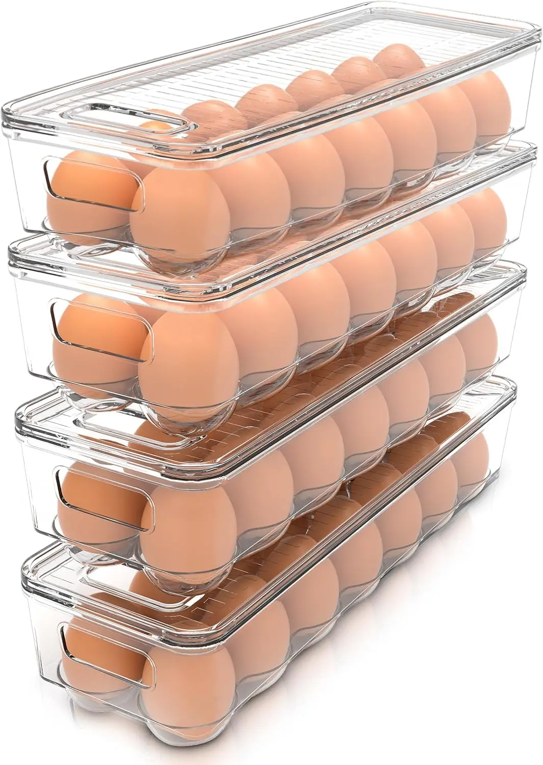 

Egg Container With Lid and Handle for Refrigerator, Pack of 24 - Clear Stackable Egg Holder for Kitchen Storage and organization