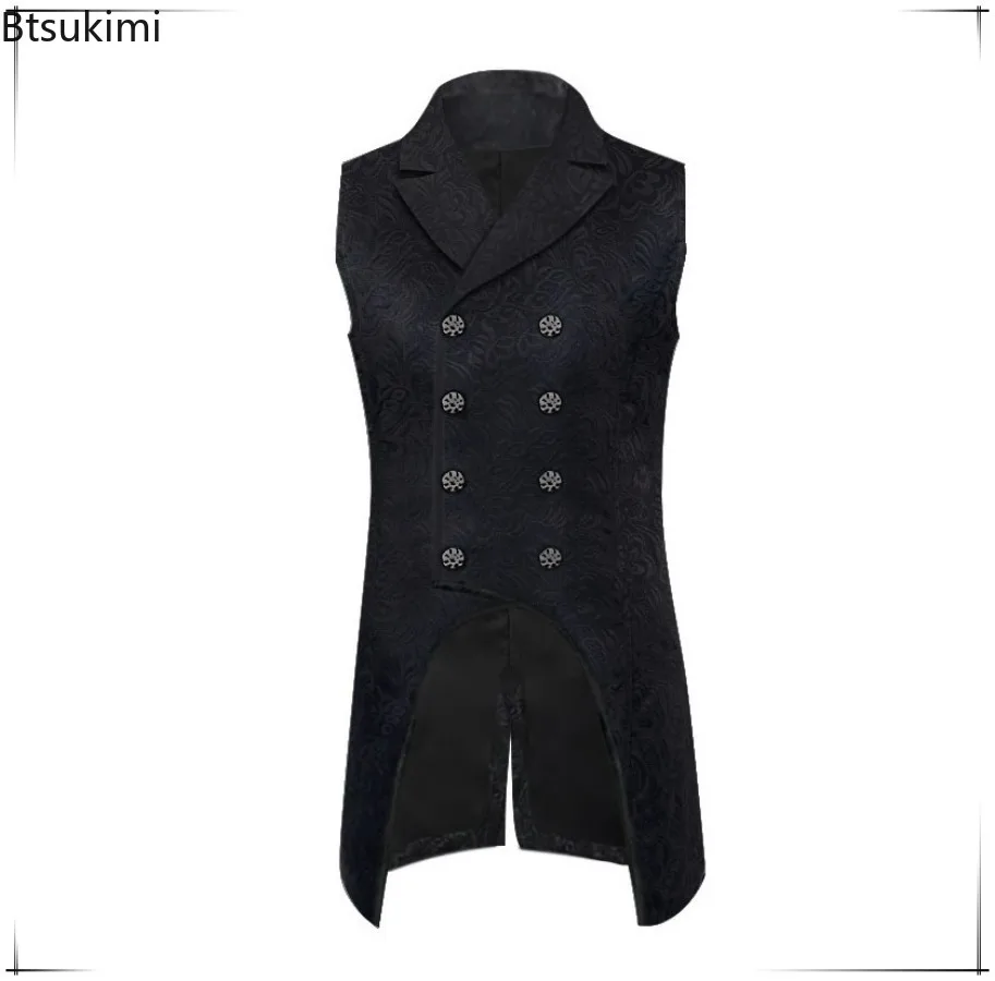 

Новый средневековый викторианский косплей, мужской готический жилет в стиле стимпанк, двубортный жаккардовый фрак без рукавов, жилет, сценический костюм