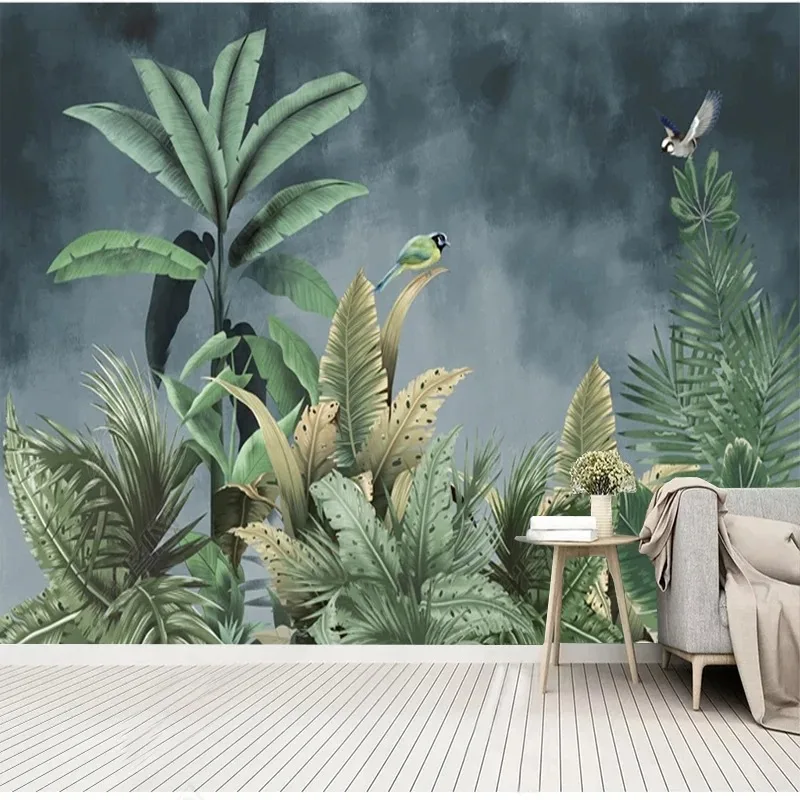 Custom Mural Wallpaper Hand Painted Tropical Rain Forest Green Leaves Wall Painting Living Room Sofa Study Background Wall Decor