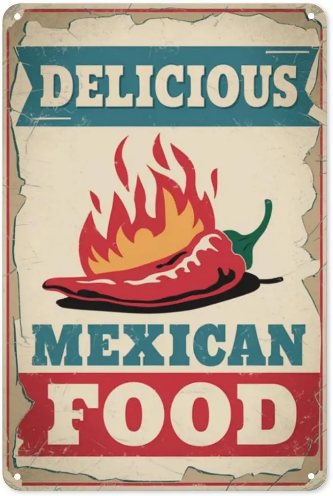 Fiesta Chili Tin Sign  Retro Metal Wall Art for Kitchen, Cantina ; Cinco de Mayo Party Theme Decor-aluminum