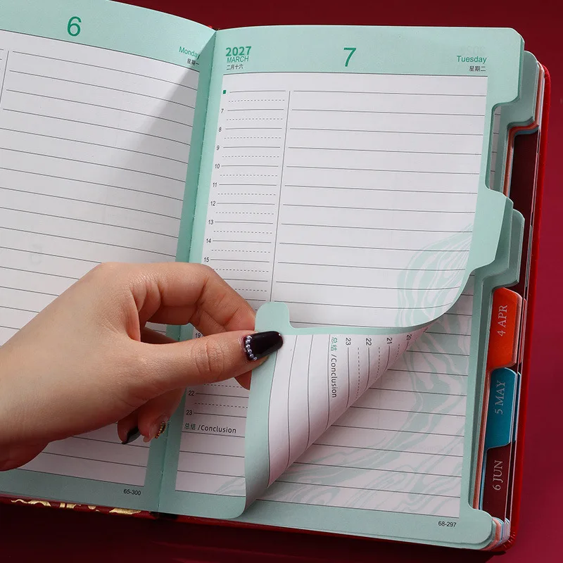 2027 A5 Daily Planner Set with Faux Leather Cover, 408 Page Dated Diary Notebook, Gift Box Set with Pen and Ribbon Bookmarks