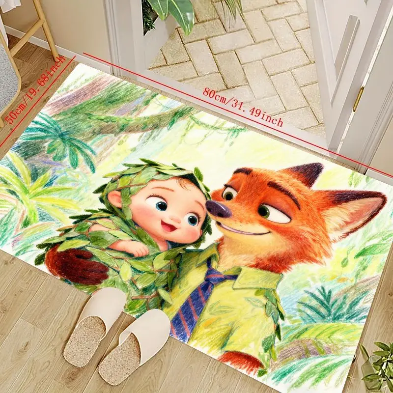 Alfombra de suelo de dibujos animados para bebé Zootopia Nick Wilde y Cute Jungle, alfombra de estilo Anime vibrante para habitación de niños, dormitorio, sala de estar, 1 ud.