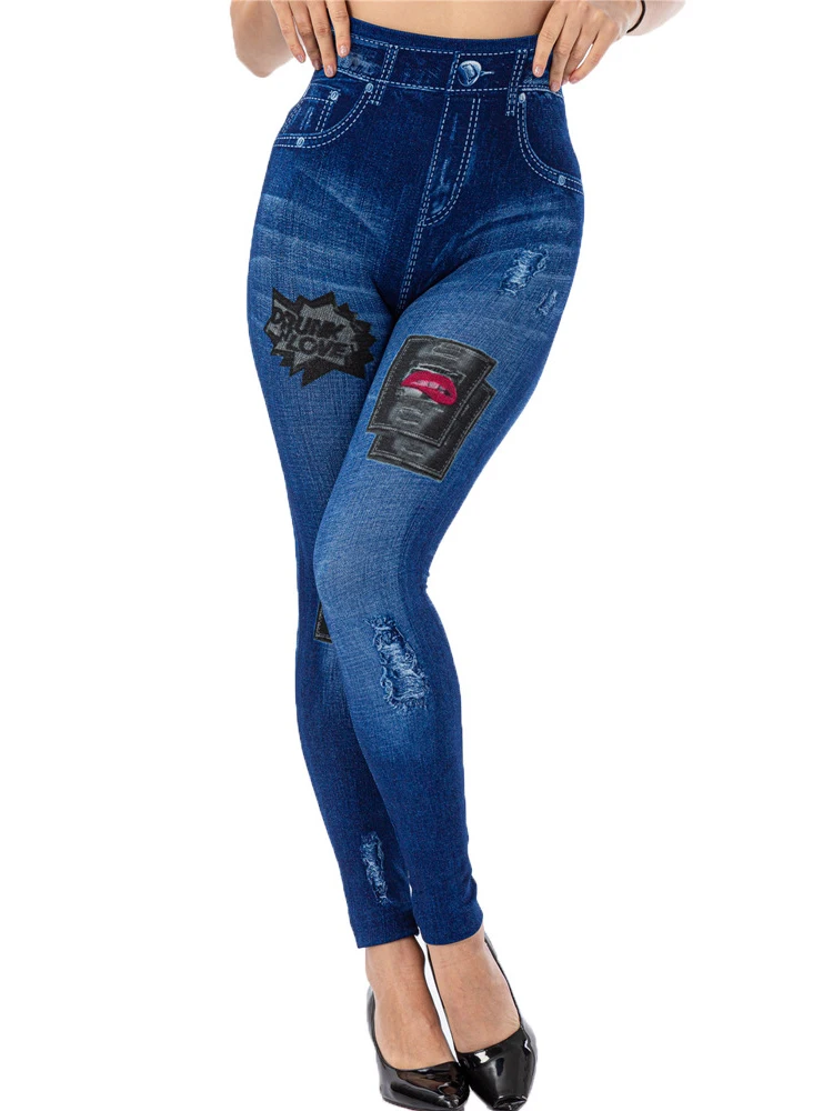 VISNXGI Leggings in Denim sintetico pantaloni sportivi stampati femminili senza cuciture moda Leggings a vita alta palestra elastica Fitness pantaloni Push Up