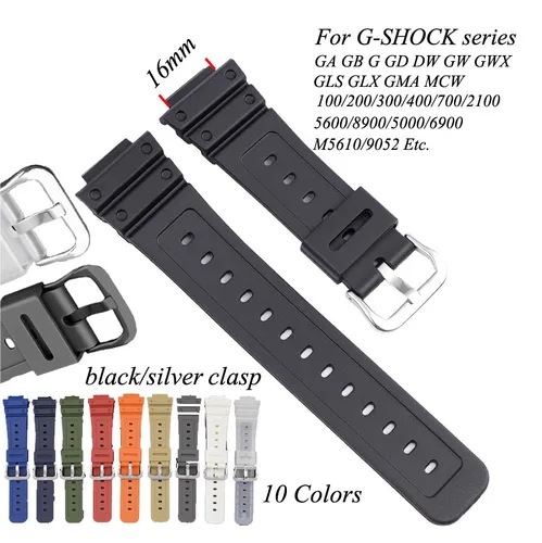Correa de silicona para reloj Casio G-Shock DW-6900 5600E GW-M5610 GA-2100 GD110 GLS8900, correa de muñeca de resina suave, 16mm