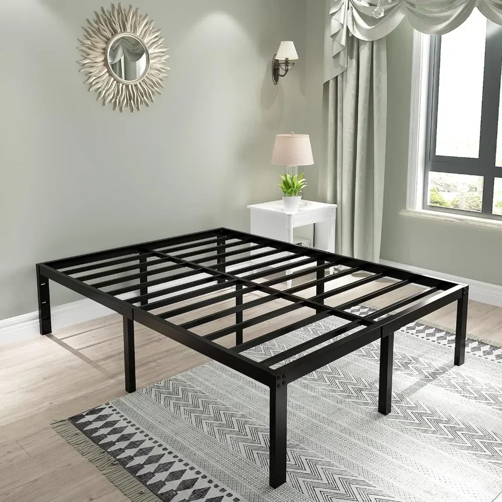 Heavy Duty Reinforced Platform, 18-Inch-Tall Mattress Foundation, Steel Slats Support Bed Frame with Underbed Storage Non-Squeak