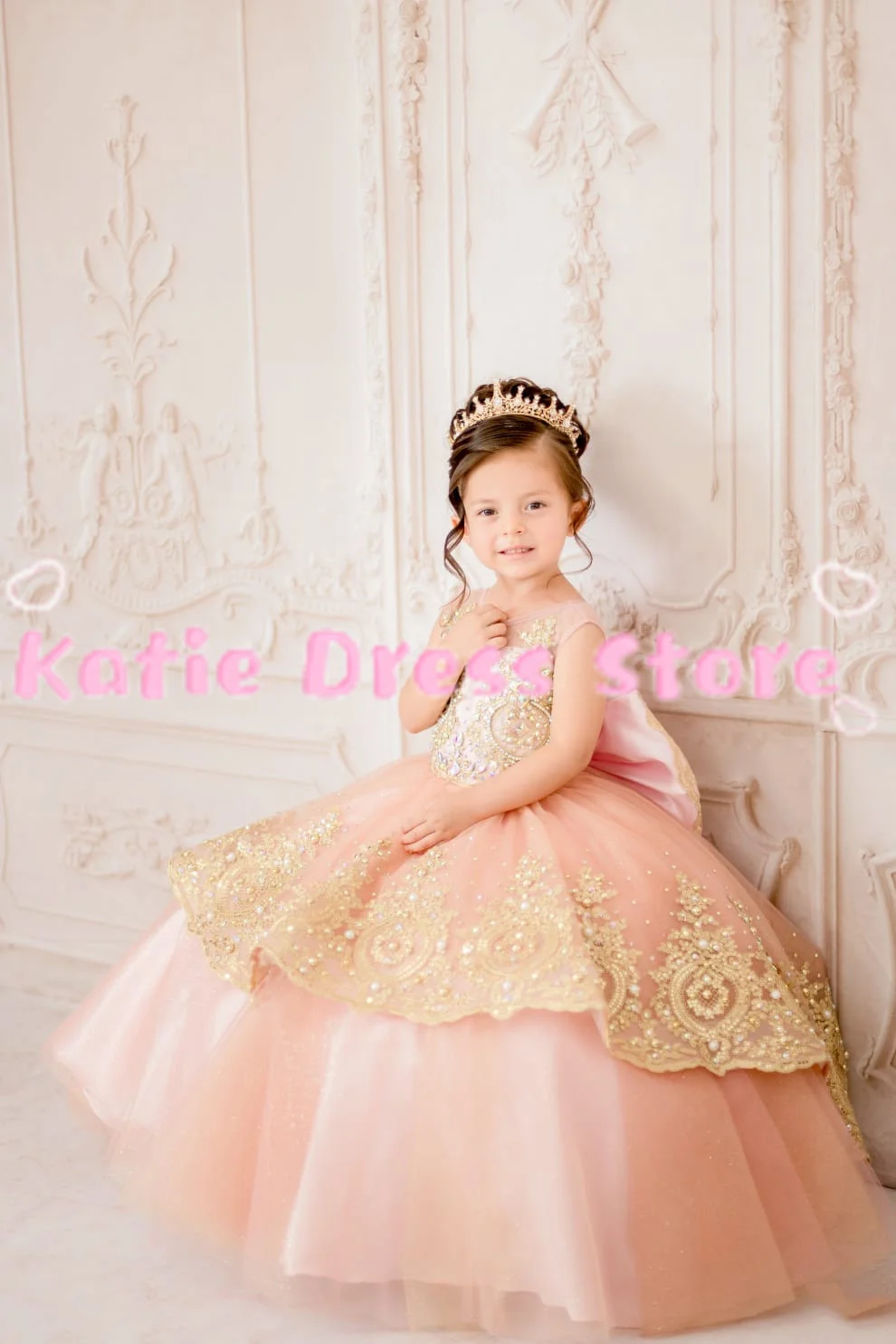 

Pink Flower Girl Dress For Wedding Beading Lace Applique Tulle Kids Birthday Party First Communion Ball Gowns Customized