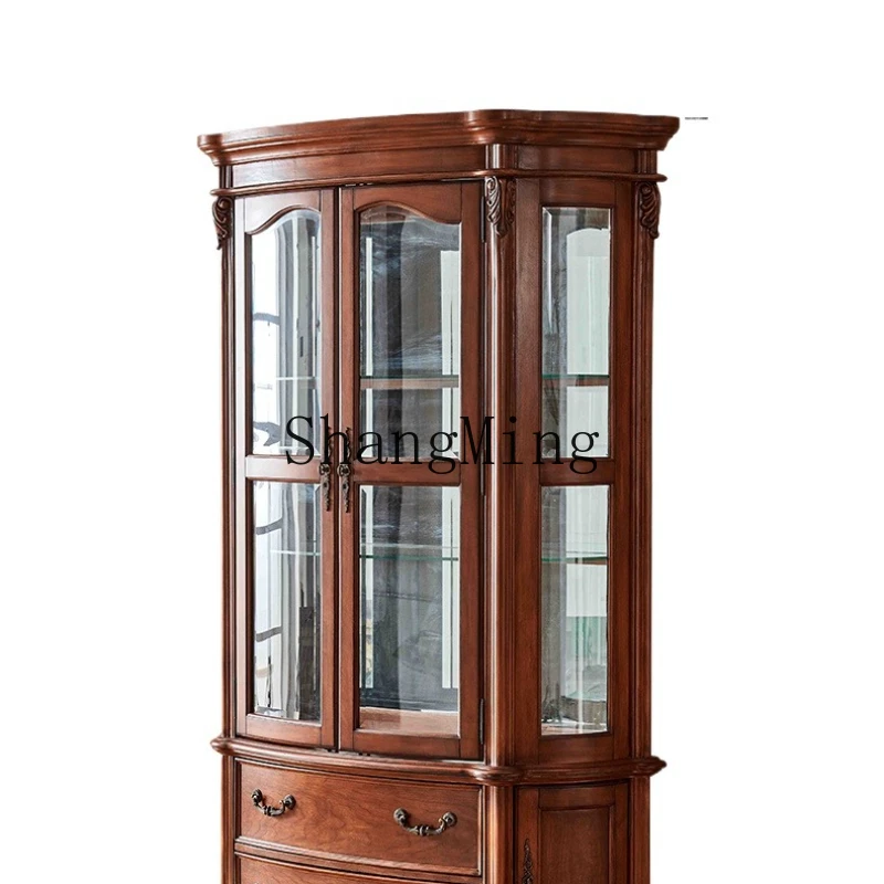 

ZYH solid wood display glass door transparent home against the wall living room wine locker