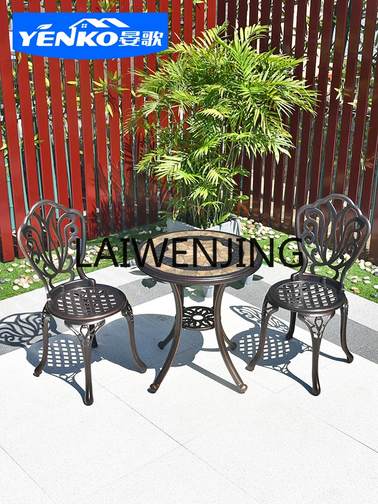 RWJ Cast Aluminum Small Apartment Iron Balcony Reading Three-Piece Tables and Chairs Combination Full Set