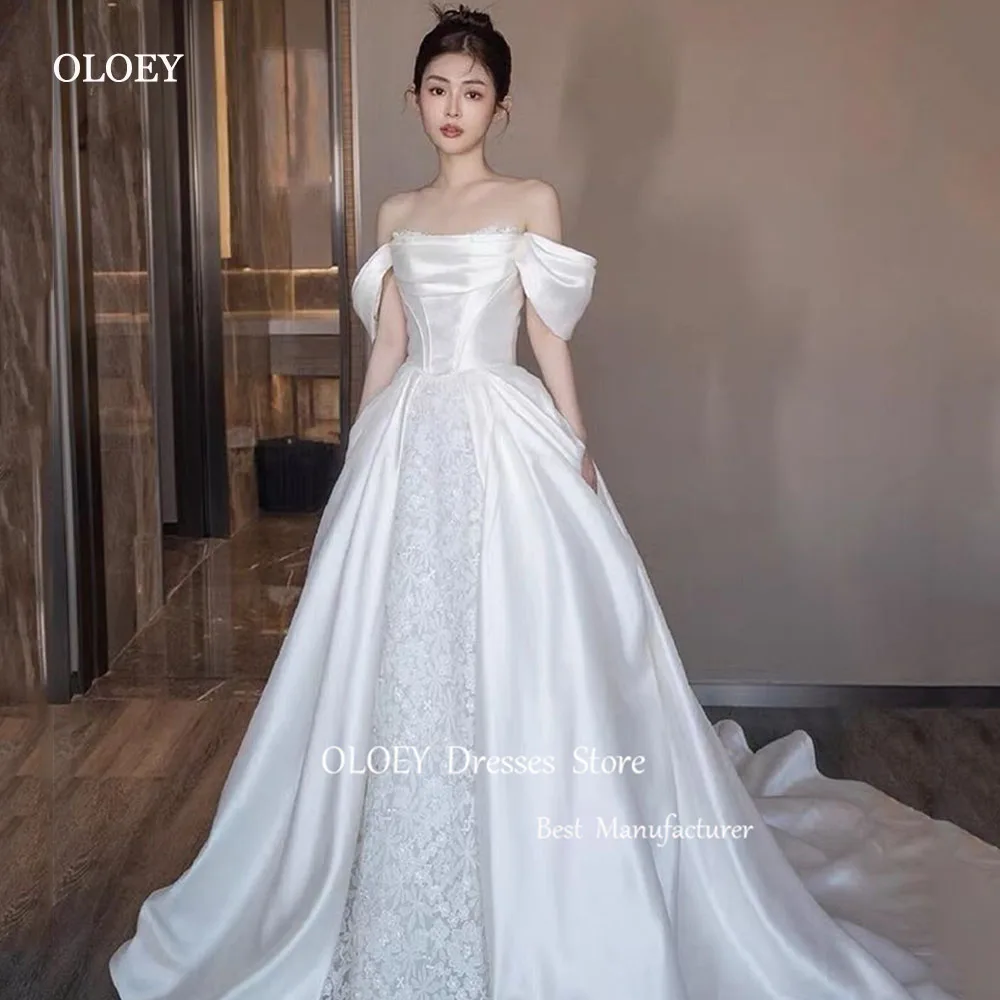 

OLOEY Modern Style Lace Followers Korea Wedding Dress Photoshoot Strapless A-line Draped Floor-length 웨딩드레스 Evening Gown Dress