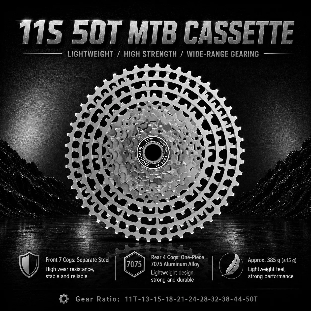 GOLDIX Ultraleichte Mountainbike-Kassette 10/11/12-fach HG-Struktur Fahrrad-Freilauf 46/50/52T Kompatibel mit SHIMANO-Schaltung – Detail 13