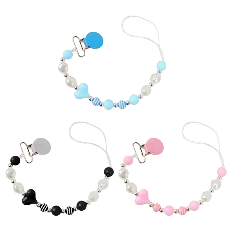 Colorful Crystal Bead Pacifier Chain Upgraded Anti-Drop Chain Round Clip used for Newborn Girls Essentials- Baby Shower-