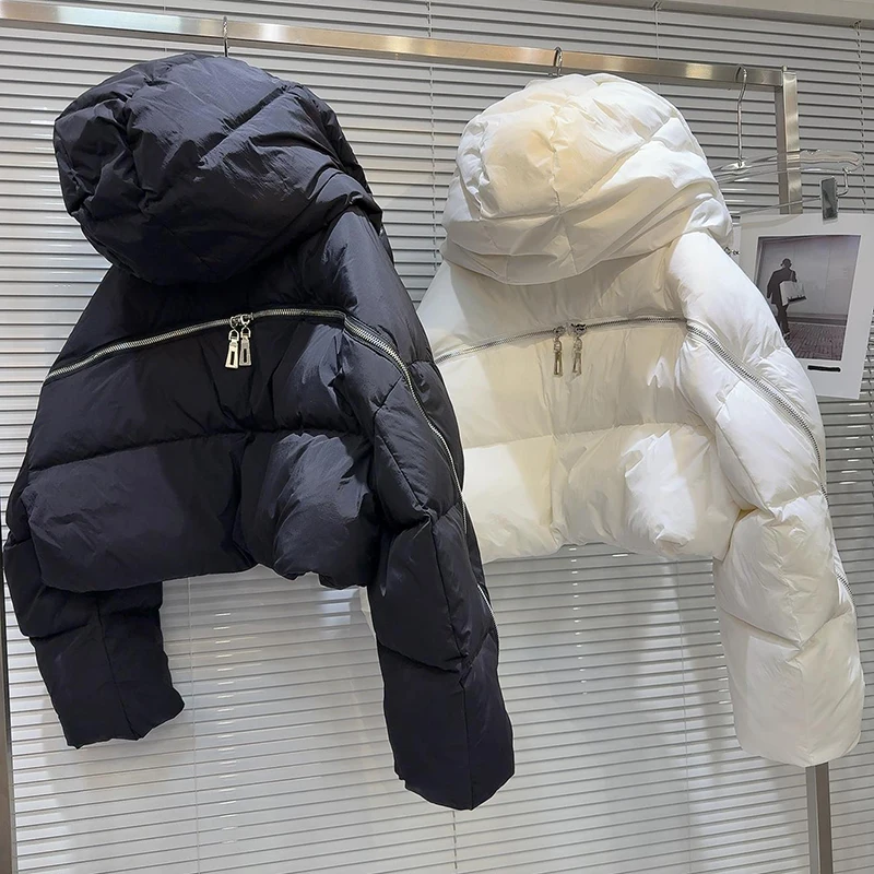 2025 شتاء جديد فتاة حار الظهر المعادن سستة تصميم أسفل سترة المرأة بلون تنوعا الدافئة مقنعين أسفل سترة #4