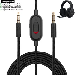 2.0M Braided Replacement Cable Extension Cord Wire for Logitech G433 G233 G Pro X Gaming Headset With Mute Volume Control Clip