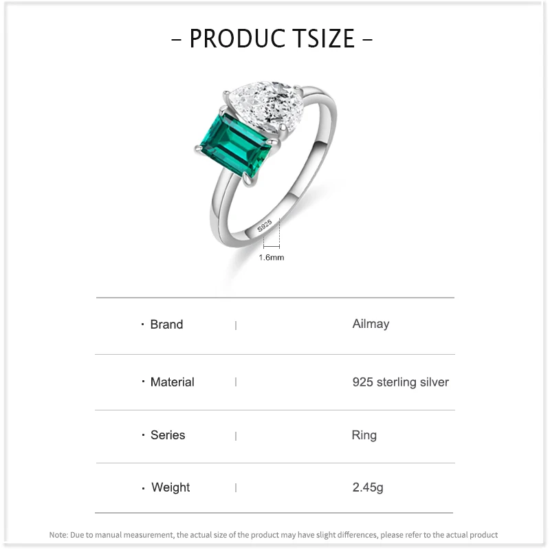 Ailmay 925 Sterling Silver Trendy Olśniewający Zielony Prostokątny Cyrkonia Kropla Wody Pierścionki Dla Kobiet Luksusowa Biżuteria Ślubna — zdjęcie 6
