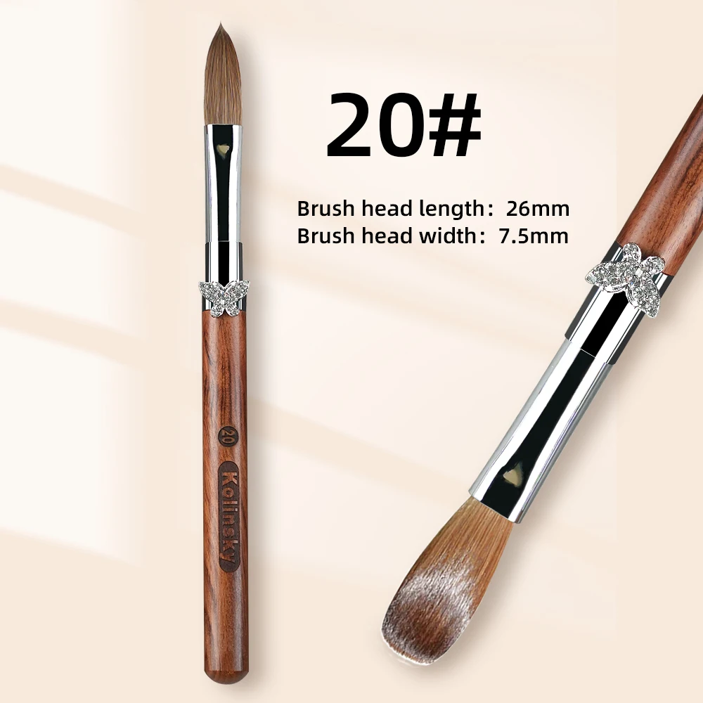 100% Kolinsky akrylowy pędzel do paznokci drzewo sandałowe motylkowy uchwyt karbowany żel UV rzeźba pędzel do pisaka płynny proszek DIY rysunek paznokci