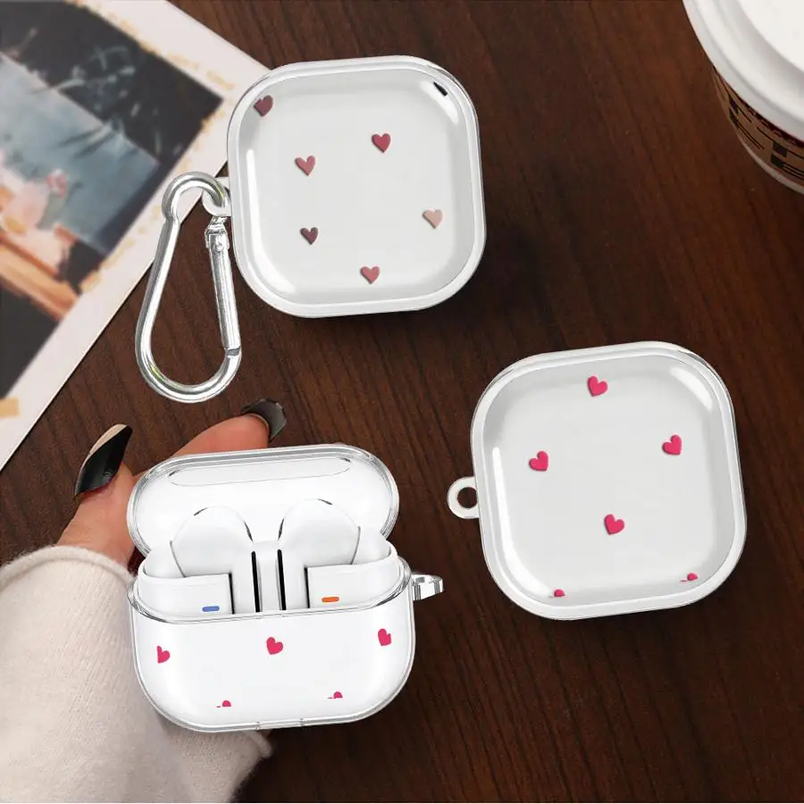 Colorful Cartoon Love Heart Case For Samsung Galaxy Buds 4Pro 2 4 Pro 3 FE Live 2Pro 3Pro Clear Earphone Cases Cover With Hook