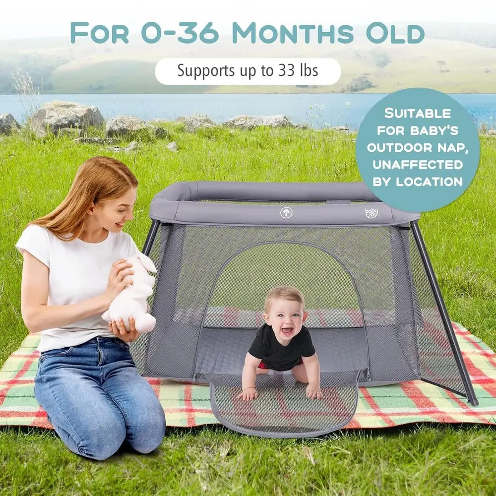 Compact Baby Playpen with Washable Mattress, Lightweight Foldable Travel Crib, Easy Setup Indoor/Outdoor Playard for Infants & T
