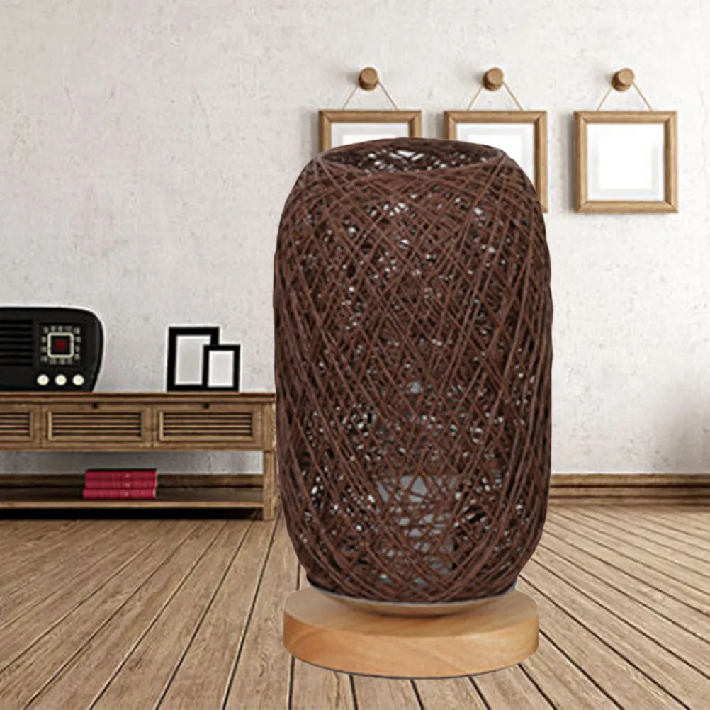 LED Bedside Lamp Hemp Rope Twine Vine Ball Solid Wood Base for Bedroom Office Desk Table Lamp Soft Light Energy Saving