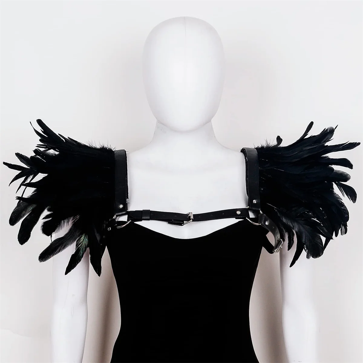 Women\'s Accessory Feather Wings With Black Shawl, Gothic Artificial Makeup Party