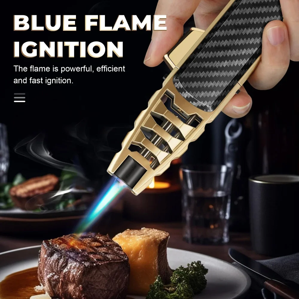 

Kitchen BBQ Lighter Metal Windproof Cigar Big Jet Flames Turbo Torch Blue Fire Grinding Wheel Gas Outdoors Lighters Men's Gift