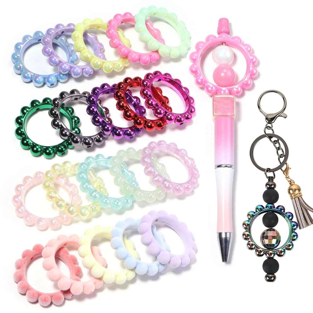 5pcs Acrylic plated UV color love round garland beaded handmade DIY mobile phone chain keychain  pen decoration accessories