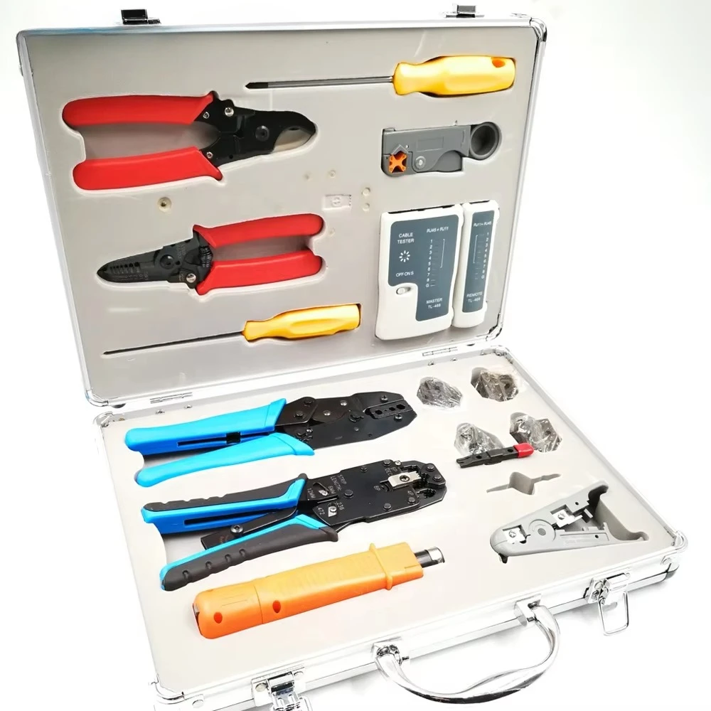 HT-K4015 Manufacture Fiber Optic Tool Box Rj45 Networking Tool Kit for Cable Installation and Tester