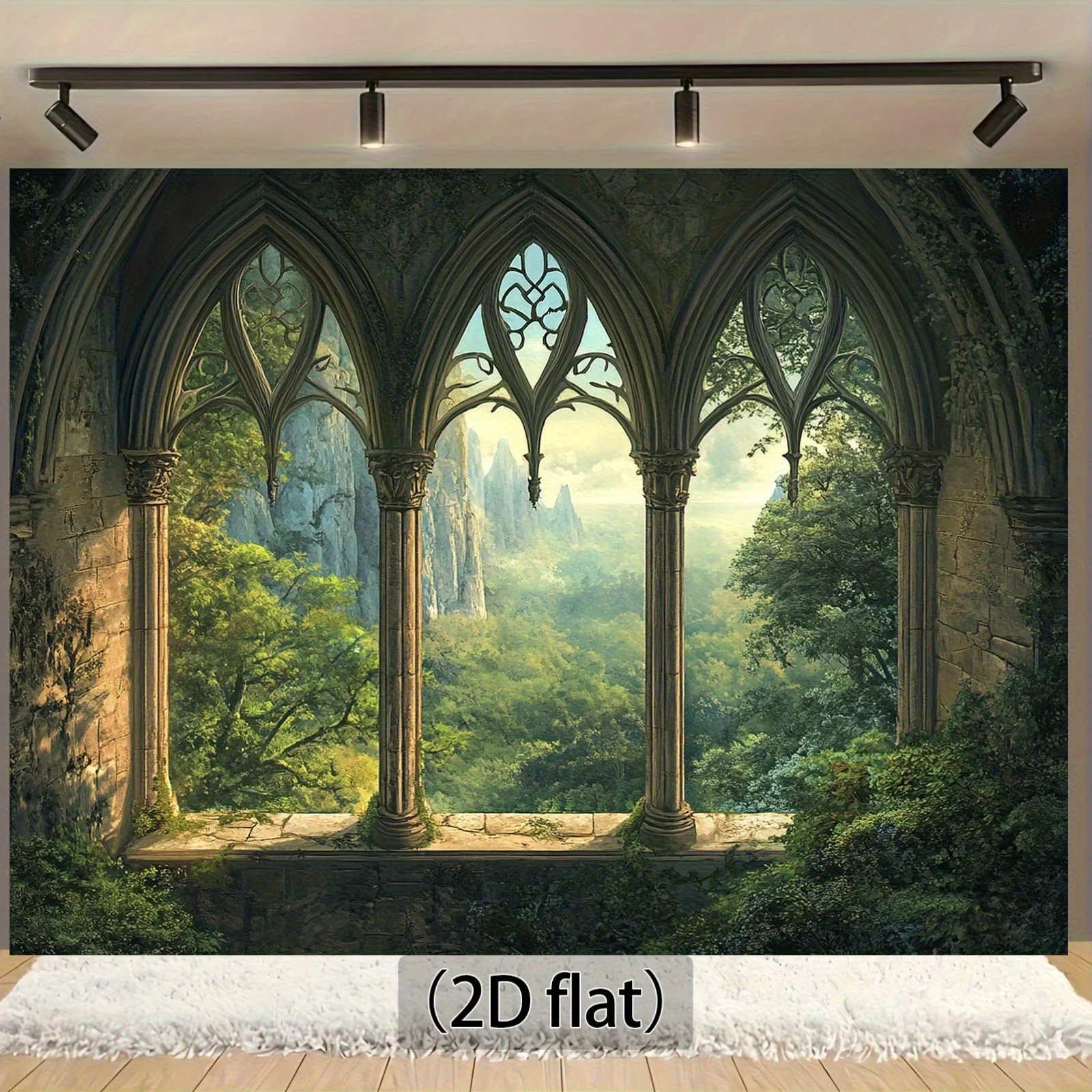 Luxurious Gothic Forest Landscape Tapestry Mural Wall Hanging Art Cathedral Arches Nature Fantasy Decor Bohemian Style Tapestry