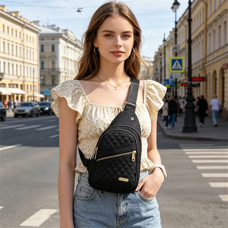 Gesteppte Nylon-Umhängetasche mit Goldreißverschluss, Mehrtaschen-Crossbody-Taschen für Damen und Herren, Alltags-, Freizeit-, Reise-, Outdoor- und Sporttasche – Detail 8