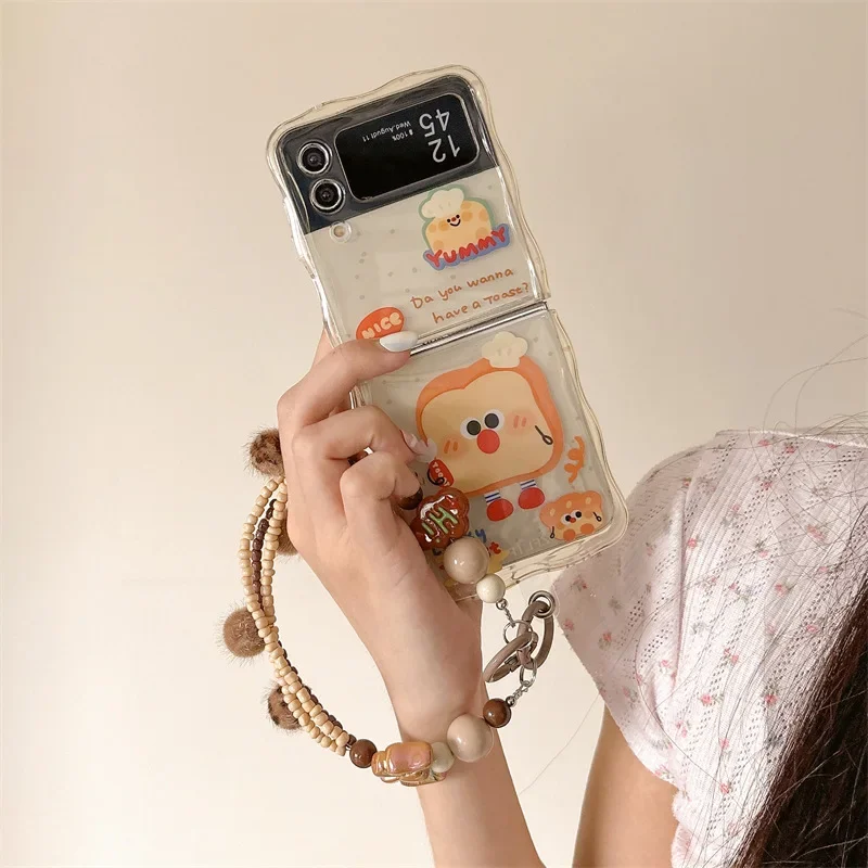 Funda de teléfono de pan de dibujos animados para Samsung Galaxy Z Flip 6 5 4 funda protectora trasera para ZFlip4 ZFlip5 ZFlip6