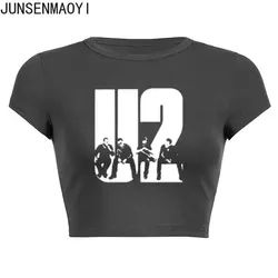 Lovely U2 band Hip Hop Rock Print Pattern New Summer Short Sleeve O Neck Cropped Navel Women Crop Tops Fashion T-Shirt