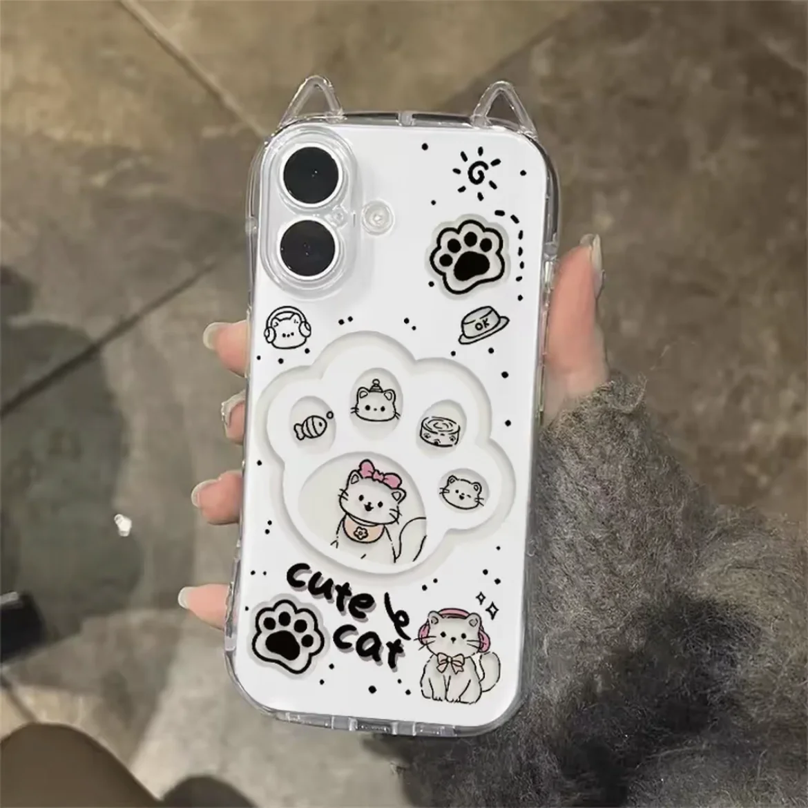 Capa de Celular Antichoque Macia com Estampa de Gato Fofo para iPhone 17, 16, 15, 14, 13, 12, 11 Pro, 17 Pro Max, Mini, Air, Plus