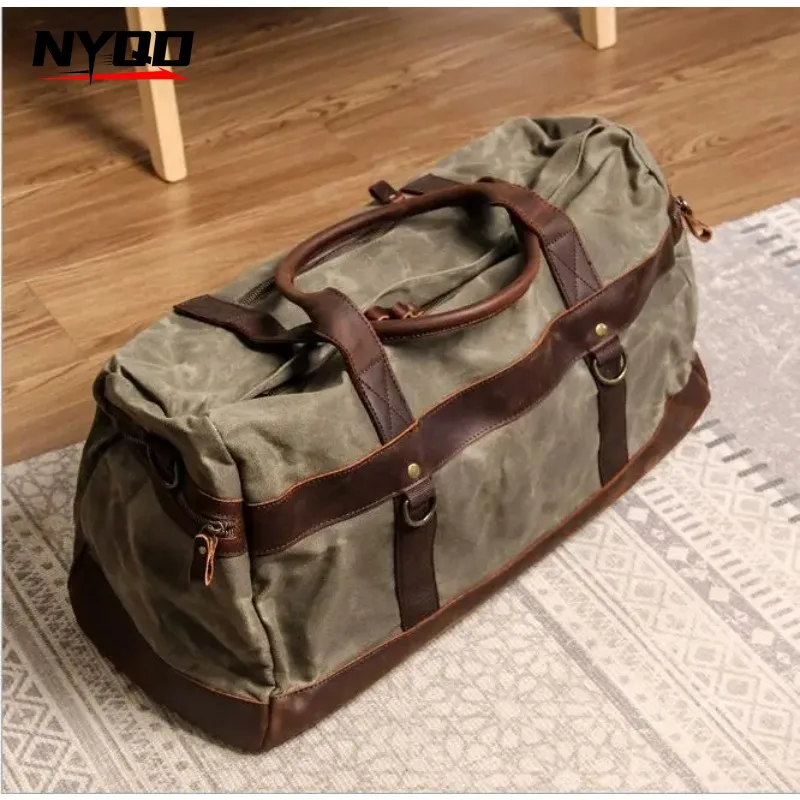 Men Vintage Waterproof Waxed Travel  luggage Bag Large Capacity Carry On Hand Luggage Tote Weekend Overnight Shoulder Bag