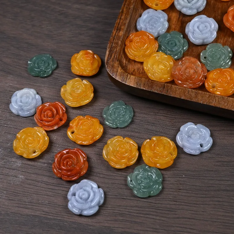 

5 шт. натуральный нефрит изумруд красочные розы случайные разбросанные бусины аксессуары DIY браслет серьги очаровательные ювелирные изделия амулет на удачу