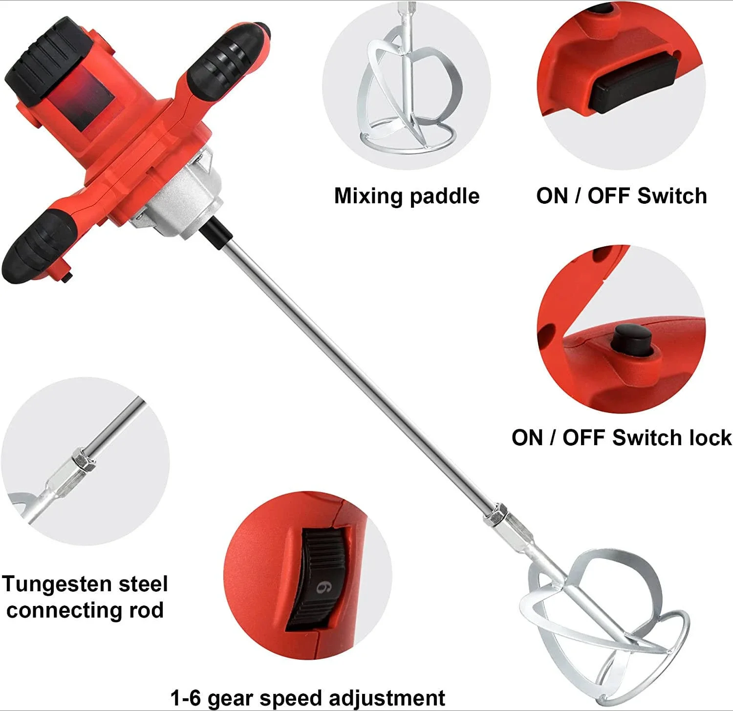 Industrial and DIY grade portable 6-speed adjustable electric handheld putty and paint mixer