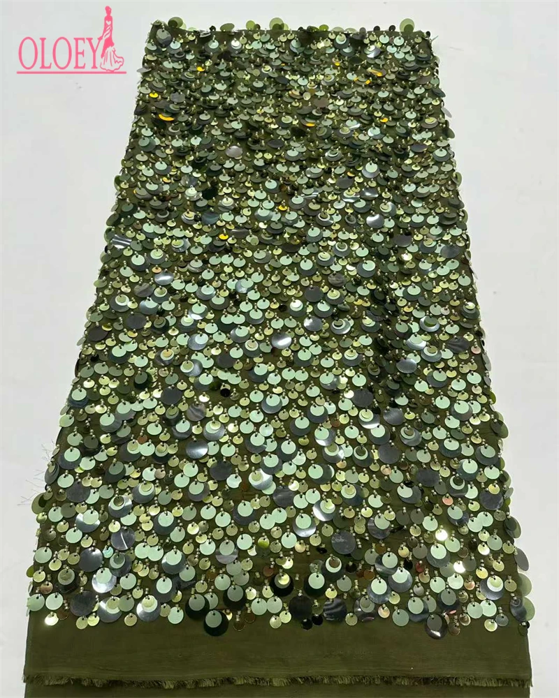 OLOEY  French Mesh Embroidery Sequins Lace Fabric High Quality African Tulle Lace Nigerian Sequins Fabric For Women Dresses