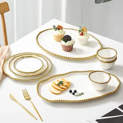 European Style Phnom Penh Bead Dot Ceramic Western Dinner Plate Steak Plate Home Tableware Dinner Cooking Dishes Fruit Dishes