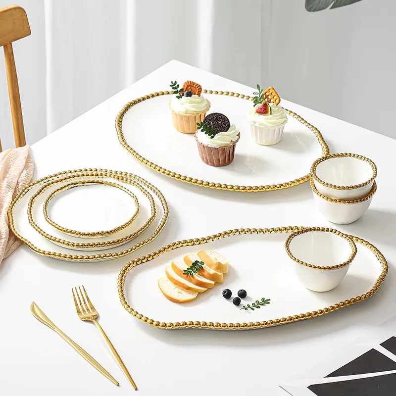 Europejski styl Phnom Penh Bead Dot Ceramiczny zachodni talerz obiadowy Talerz do steków Domowa zastawa stołowa Kolacja Naczynia kuchenne Naczynia owocowe