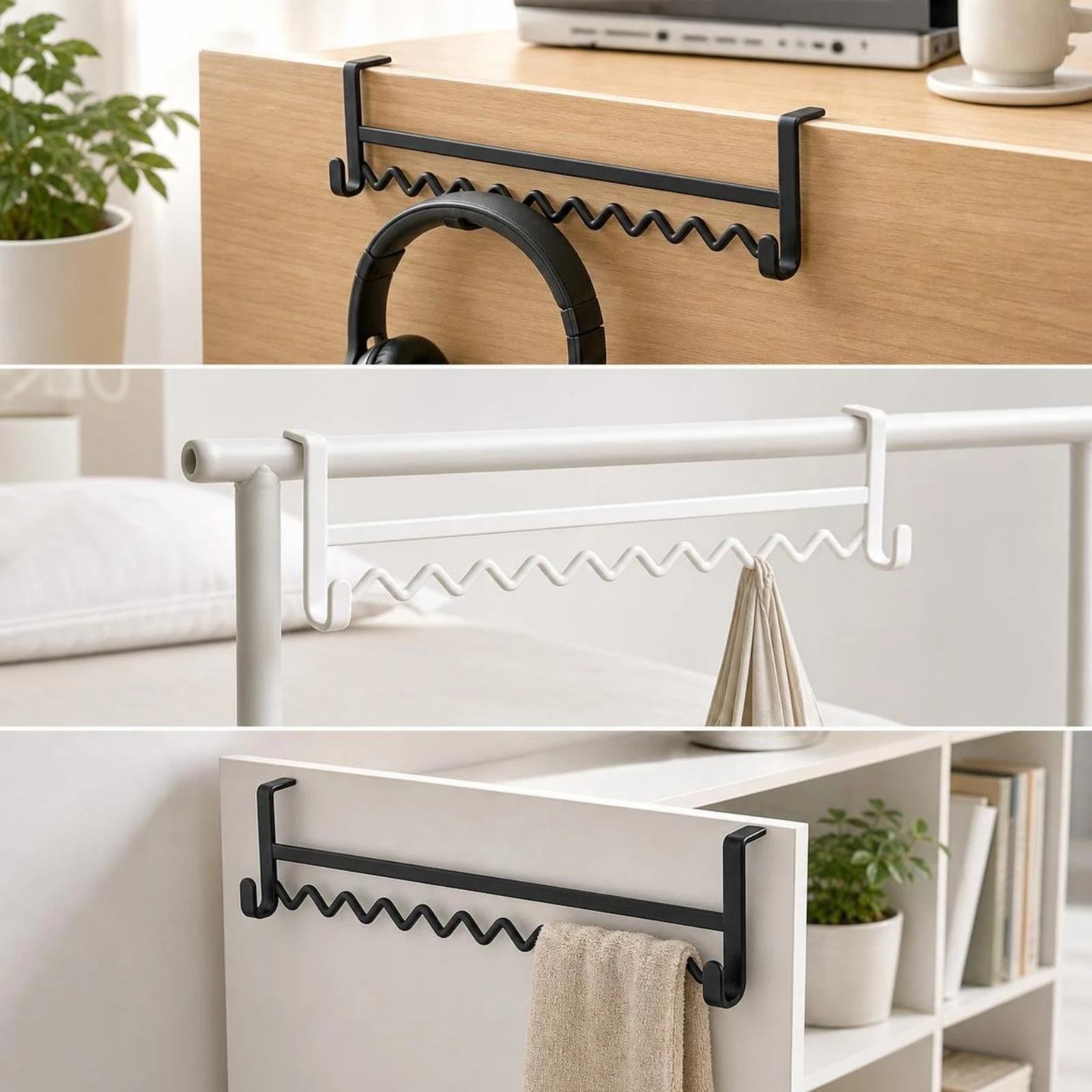 Bedside Hanging Rack Space-Saving Bed Rail Hanger Wave Hanging Rack Compact Organizer Slim for Students, Bunk Beds, Dorm Rooms view 6