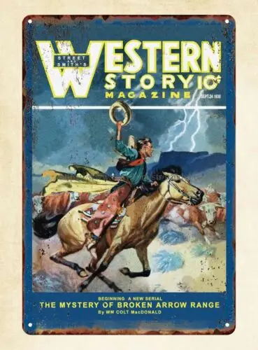 Western Story Magazine 1938 cowboy horse herd metal tin sign plaque wall art