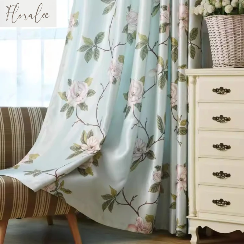 American Style Luxury Flower Printed Curtains for Living Room Bedroom Dining Children's Room Curtains Custom Window Screen