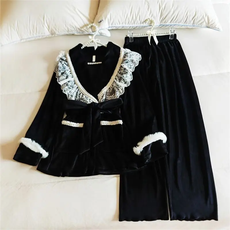 

Бархатные пижамные комплекты с v-образным вырезом и кружевными краями для девочек, женский сексуальный короткий халат с длинными рукавами, весенне-осенняя одежда, одежда для сна, подарок для девочек, новинка