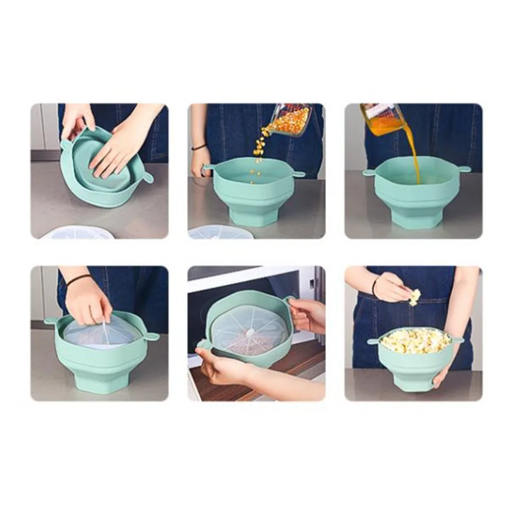 Soft Popcorn Bowl Collapsible Foldable Silicone Snack Container Wide Rounded Top Opening Tear‑resistant Wall Serving Vessel