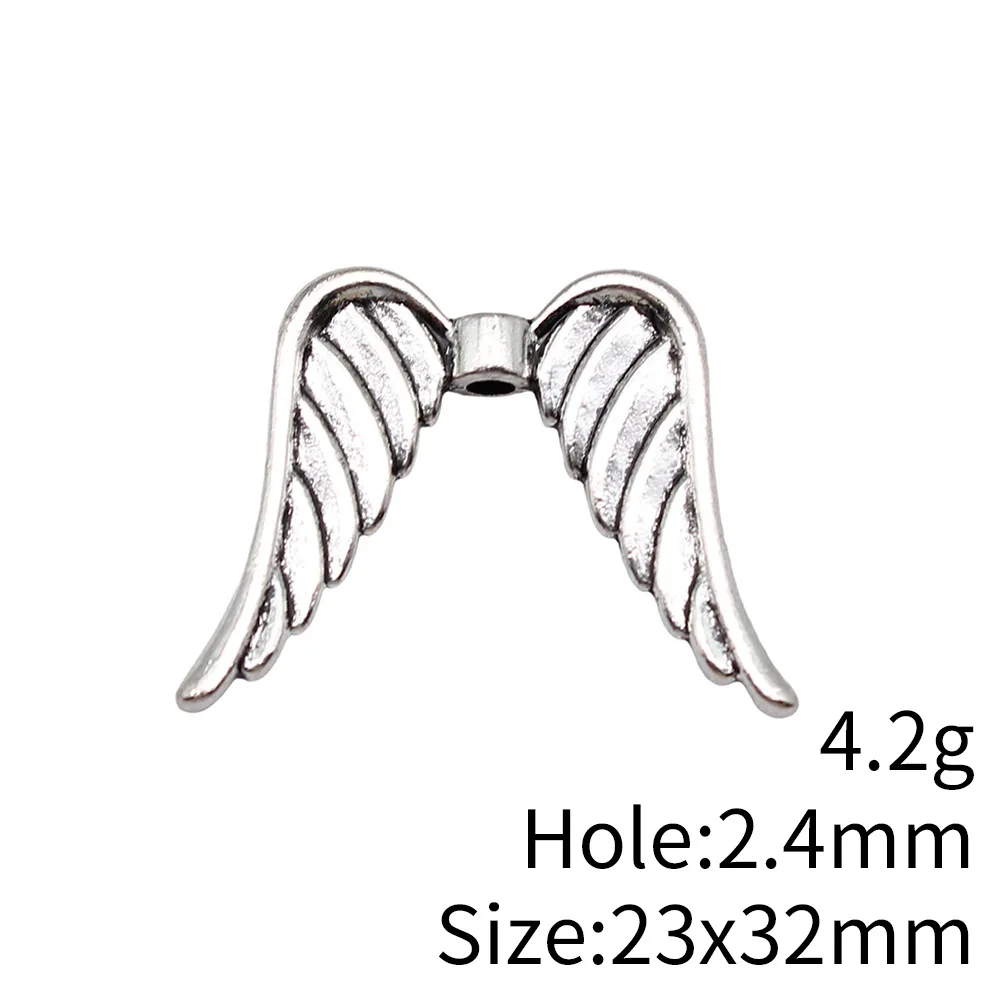 WYSIWYG 5pcs 23x32mm Antique Silver Color Angel Wings Small Hole Beads For DIY Jewelry Making Handmade Jewelry Findings