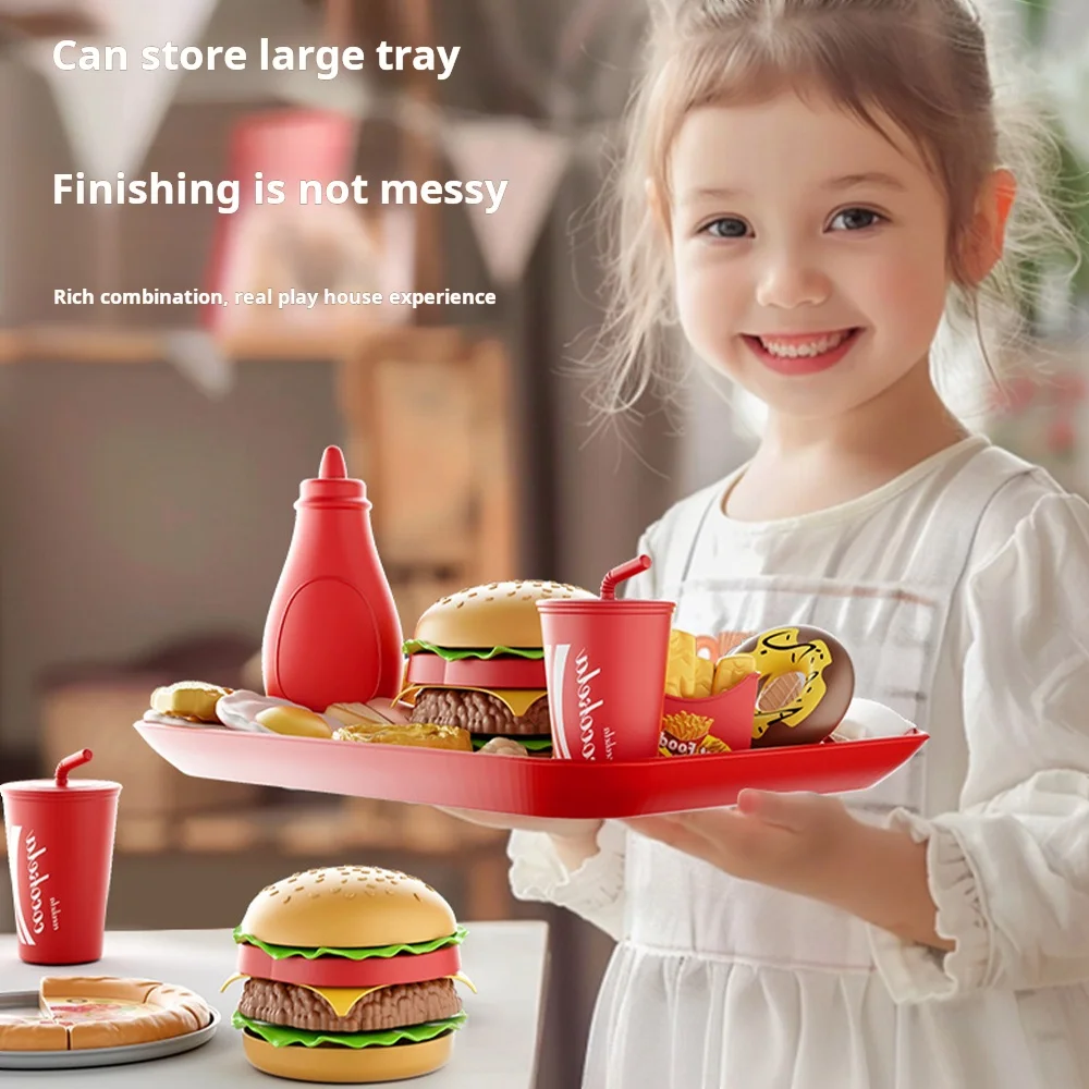 Kids Pretend Play Kitchen Realistic Burger Fries Family Bucket Meal Set Educational Model Toys for Boys Girls