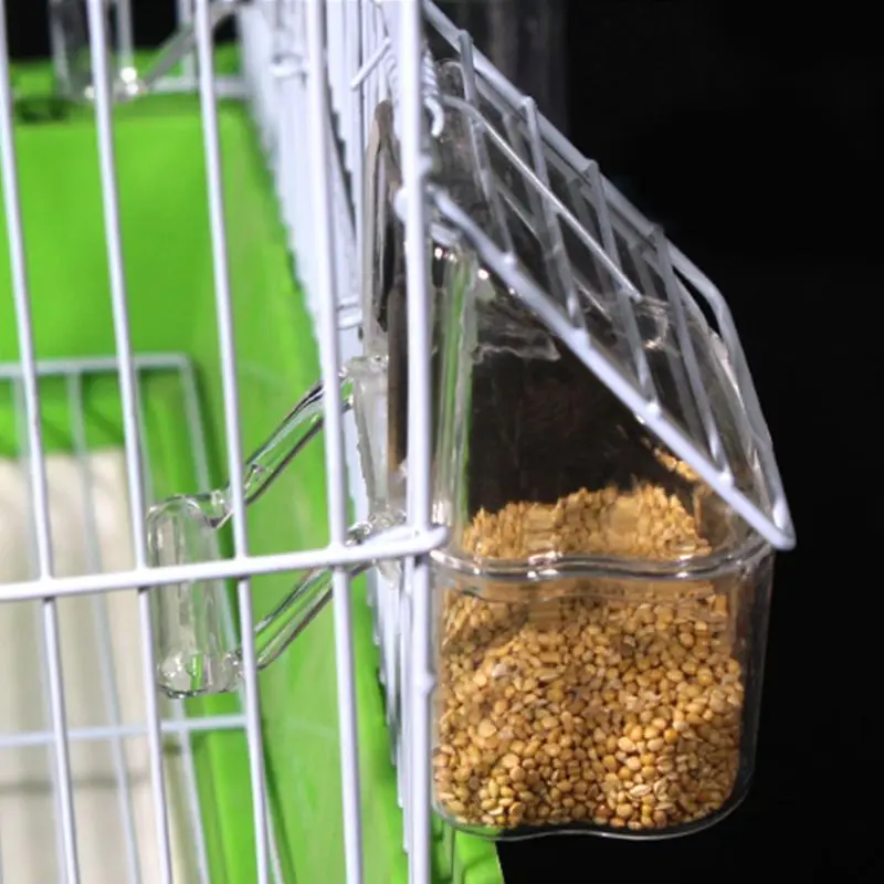 Bird Feeder for Cage Hanging Parakeet Food Water Container Cockatiel Feeding Plastic Box Transparent with Perch B03E